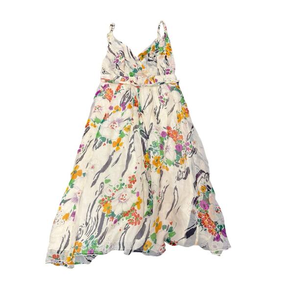 Matty M 100% Silk Floral Maxi Dress with Belt White Multicolor Size Medium - Picture 2 of 13